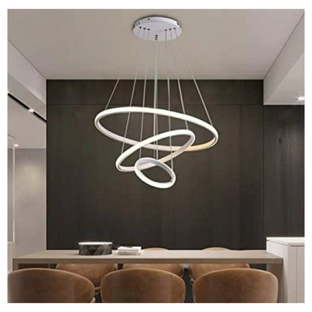 Lampadario Sospeso Led 100w 3 Cerchi Pendente Anelli Bianco Luce 6500k Moderno 50309
