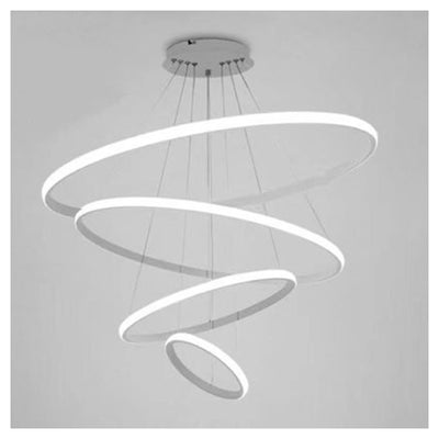 Lampadario Sospeso Led 120w 4 Cerchi Pendente Rotondo Anelli Bianco Luce 6500k 50316