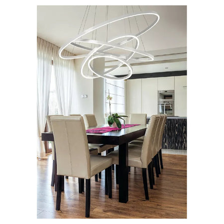 Lampadario Sospeso Led 120w 4 Cerchi Pendente Rotondo Anelli Bianco Luce 6500k 50316