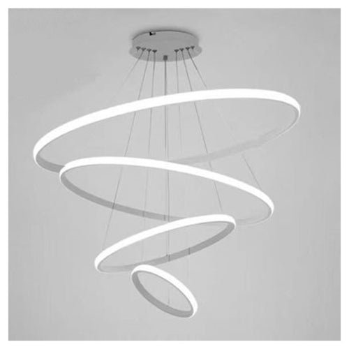 Lampadario Sospeso Led 120w 4 Cerchi Pendente Rotondo Anelli Bianco Luce 6500k 50316