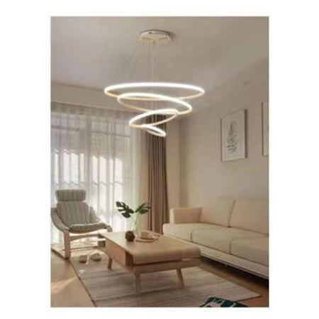 Lampadario Sospeso Led 120w 4 Cerchi Pendente Rotondo Anelli Bianco Luce 6500k 50316