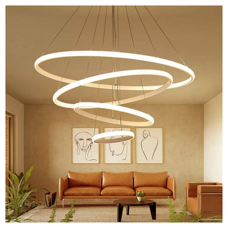 Lampadario Sospeso Led 120w 4 Cerchi Pendente Rotondo Anelli Bianco Luce 6500k 50316