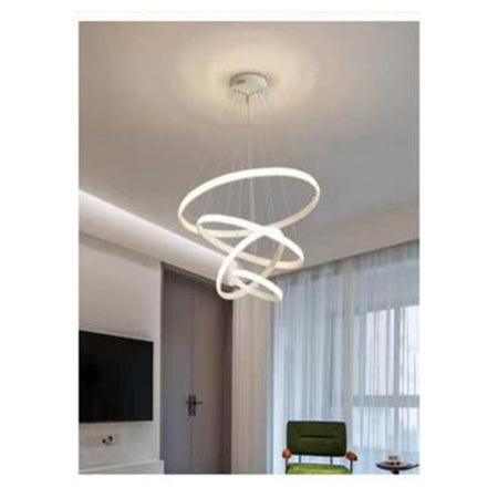 Lampadario Sospeso Led 120w 4 Cerchi Pendente Rotondo Anelli Bianco Luce 6500k 50316