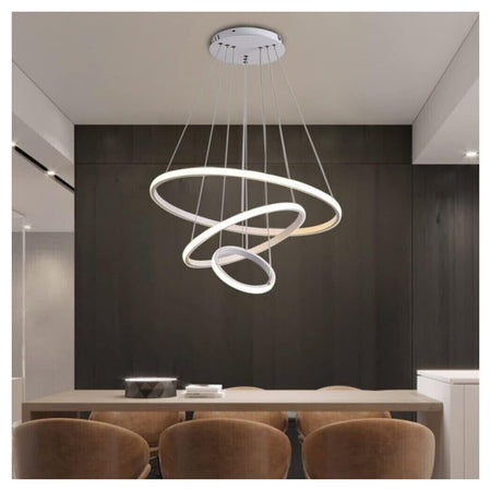 Lampadario Sospeso Led 72w 3 Cerchi Pendente Rotondo Anelli Bianco Luce 4000k 50255