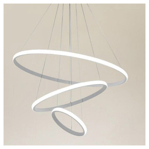 Lampadario Sospeso Led 72w 3 Cerchi Pendente Rotondo Anelli Bianco Luce 4000k 50255
