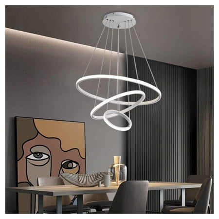 Lampadario Sospeso Led 72w 3 Cerchi Pendente Rotondo Anelli Bianco Luce 4000k 50255