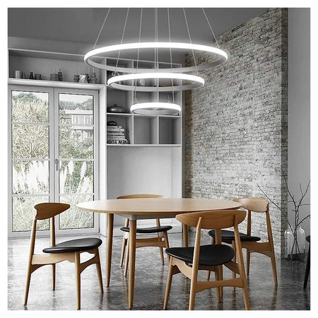 Lampadario Sospeso Led 72w 3 Cerchi Pendente Rotondo Anelli Bianco Luce 4000k 50255