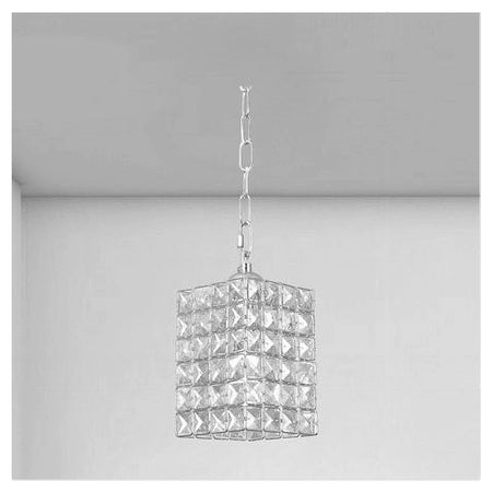 Lampadario Sospeso Rettangolare Con Cristalli Lampada Luce E27 Argento 32330