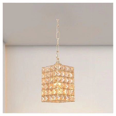 Lampadario Sospeso Rettangolare Cristalli Lampada Luce Attacco E27 Oro 32316