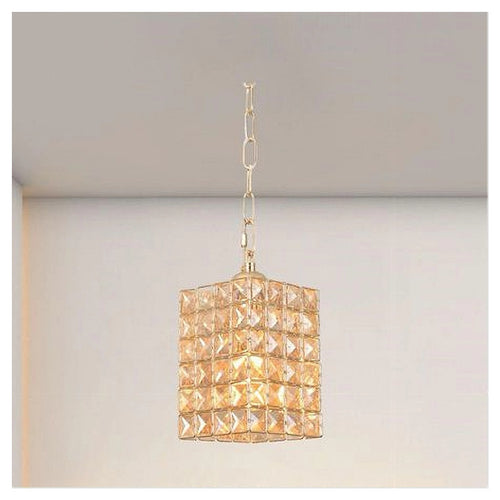 Lampadario Sospeso Rettangolare Cristalli Lampada Luce Attacco E27 Oro 32316
