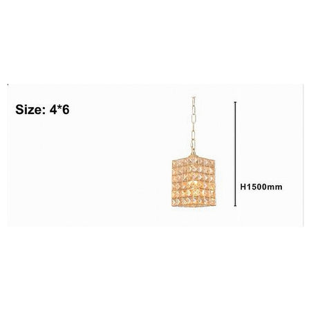 Lampadario Sospeso Rettangolare Cristalli Lampada Luce Attacco E27 Oro 32316