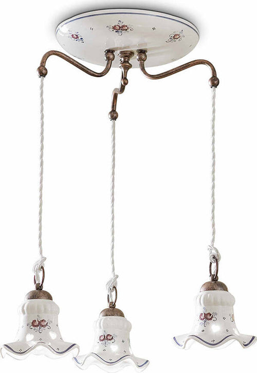 Lampadario-Tondo-Classico-Chieti-Metallo-E-Ceramica-Nero-Sfumato-Rame-3-Luci-E14