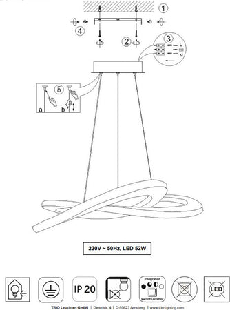 Lampadario-Trio-Lighting-OAKLAND-52W-LED-5650LM-3000°K-dimmerabile-sospensione-ultramoderna-interno