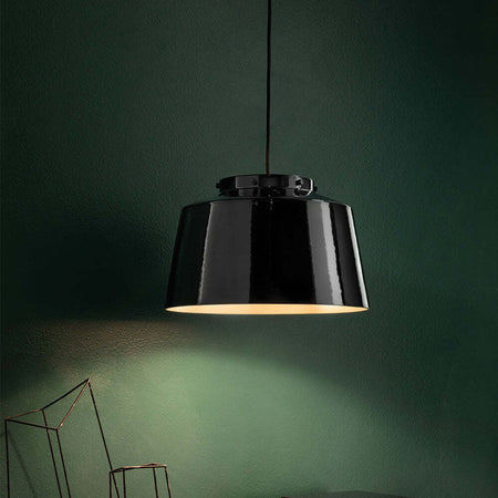 Lampadario-Vintage-50'S-Ferro-E-Ceramica-Smaltato-Nero-1-Luce-E27-40Cm