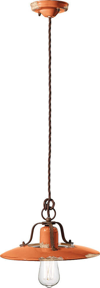 Lampadario-Vintage-Country-Ferro-E-Ceramica-Arancio-1-Luce-E27-30Cm