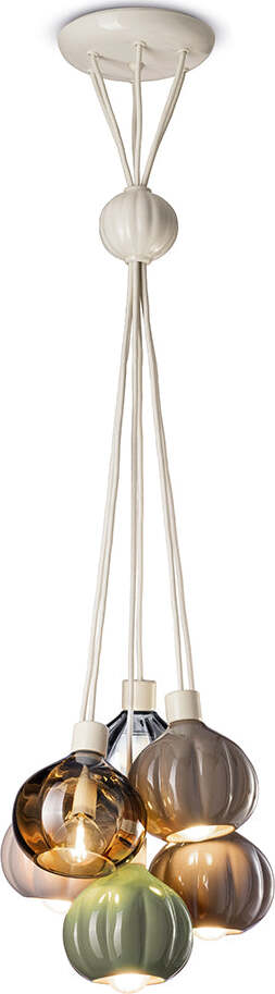 Lampadario-Vintage-Decò-Afoxe'-Alluminio-Ceramica-Vetro-Finitura-Mix-6-Luci-E14