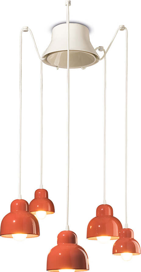 Lampadario-Vintage-Decò-Berimbau-Ceramica-Arancio-Pokè-3-Luci-E27