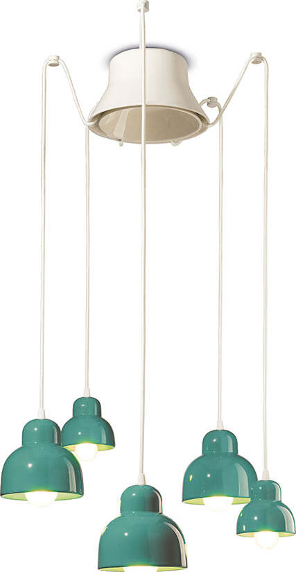 Lampadario-Vintage-Decò-Berimbau-Ceramica-Turchese-3-Luci-E27