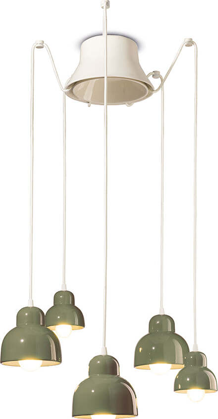 Lampadario-Vintage-Decò-Berimbau-Ceramica-Verde-Salvia-3-Luci-E27