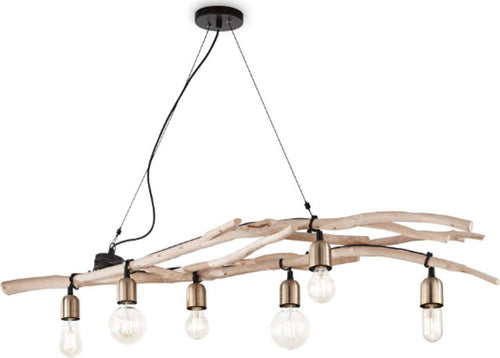 Lampadario-vintage-Ideal-Lux-DRIFTWOOD-SP6-180922-E27-LED-metallo-legno-naturale-sospensione