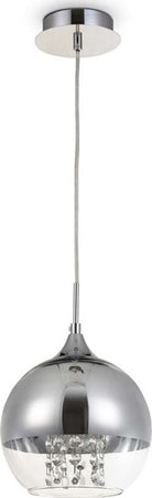 Lampadaro-Contemporaneo-Fermi-Metallo-Nichel-1-Luce-Diffusore-Vetro-Trasparente