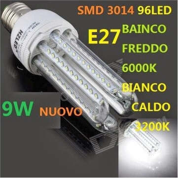Lampadina-96-Led-Smd-3014-9w-E27-Luce-Fredda-Bianco-Caldo-Basso-Consumo-Lampada