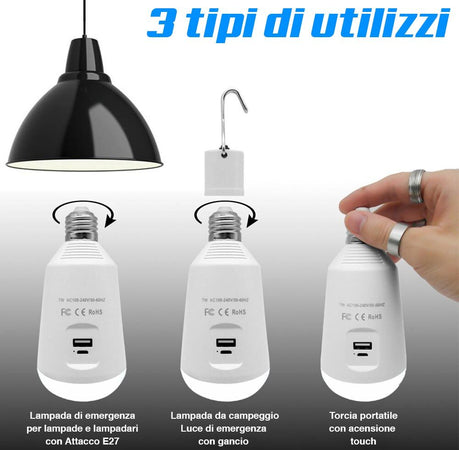 Lampadina-a-Batteria-USB-E27-Luce-Led-Lampada-Emergenza-Campeggio-con-Powerbank