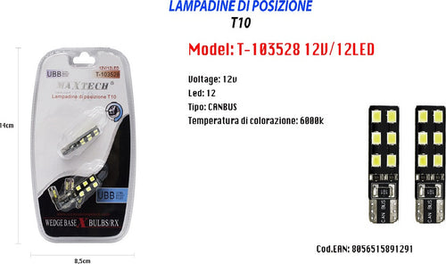 Lampadina Di Posizione T10 Maxtech T-103528 12v 12led Canbus 6000k Ultra Luminose Auto e Moto/Parti per auto/Luci lampadine e indicatori/Lampadine/Lampadine per esterno Trade Shop italia - Napoli, Commerciovirtuoso.it