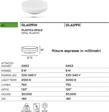 Lampadina-Gea-Led-GLA091-GX53-8W-LED-760LM-luce-calda-luce-naturale-attacco-baionetta