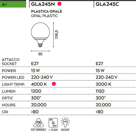 Lampadina-Gea-Led-GLA245N-15W-E27-LED-1200LM-9.5CM-4000°K-300°-plastica-sfera-globo-bianco-luce-naturale-luce-diffusa-interno