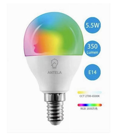 Lampadina Intelligente Smart G45 E14 5.5w 350lm Wifi Led Rgb Cct Dimmerabile App