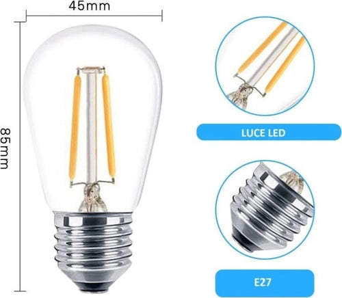Lampadina-LED-1W-G45-ATTACCO-E27-Luce-calda-3000k-Filamento-1800LM-Plastica-270°
