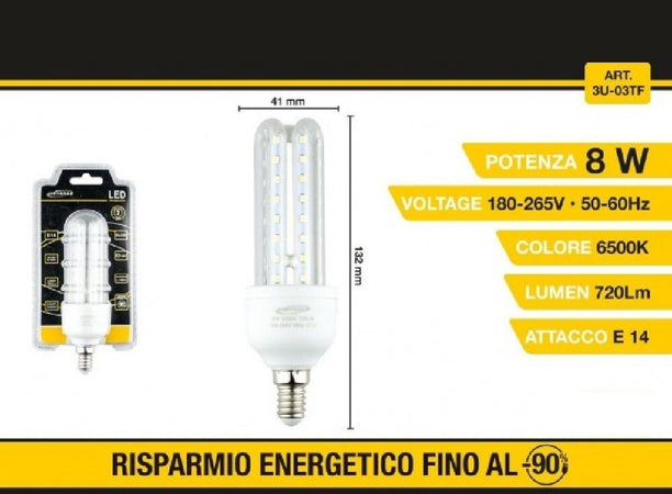 Lampadina Led 3u E14 8 W Luce Fredda 6500k Naturale 4000k Calda 3000k 48d 3u03t Casa, arredamento e bricolage > Illuminazione da interno > Lampade Led Trade Shop italia - Napoli, Commerciovirtuoso.it