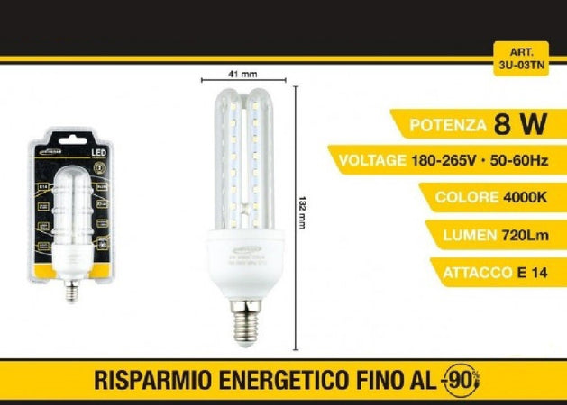 Lampadina Led 3u E14 8 W Luce Fredda 6500k Naturale 4000k Calda 3000k 48d 3u03t Casa, arredamento e bricolage > Illuminazione da interno > Lampade Led Trade Shop italia - Napoli, Commerciovirtuoso.it