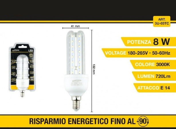 Lampadina Led 3u E14 8 W Luce Fredda 6500k Naturale 4000k Calda 3000k 48d 3u03t Casa, arredamento e bricolage > Illuminazione da interno > Lampade Led Trade Shop italia - Napoli, Commerciovirtuoso.it