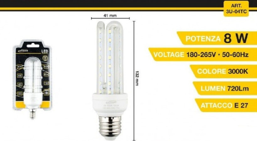Lampadina Led 3u E27 8w Luce Fredda 6500k Naturale 4000k Calda 3000k 48d 3u04t Casa, arredamento e bricolage > Illuminazione da interno > Lampade Led Trade Shop italia - Napoli, Commerciovirtuoso.it