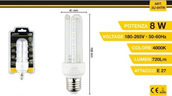 Lampadina Led 3u E27 8w Luce Fredda 6500k Naturale 4000k Calda 3000k 48d 3u04t Illuminazione/Lampadine/Lampadine a LED Trade Shop italia - Napoli, Commerciovirtuoso.it