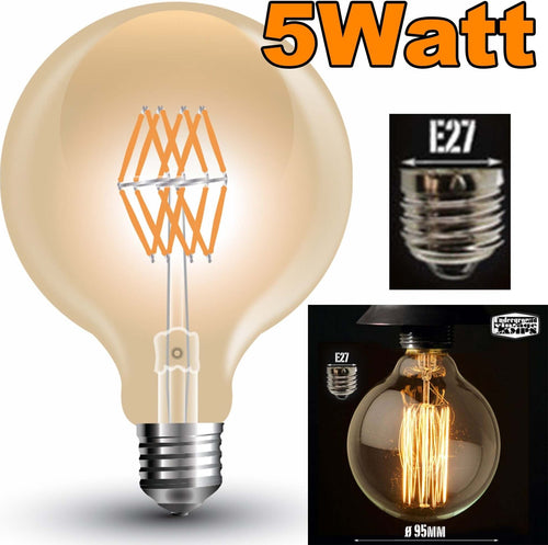 LAMPADINA LED A FILAMENTO GLOBO CARBONIO VINTAGE DECORATIVA E27 5W G95 Illuminazione/Lampadine/Lampadine a LED Trade Shop italia - Napoli, Commerciovirtuoso.it