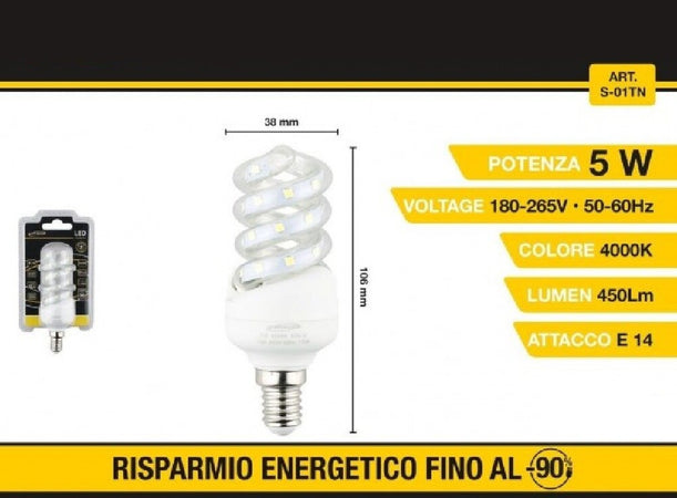 Lampadina Led A Spirale E14 5 W Luce Bianca Fredda Calda Naturale 28d S-01t Casa, arredamento e bricolage > Illuminazione da interno > Lampade Led Trade Shop italia - Napoli, Commerciovirtuoso.it