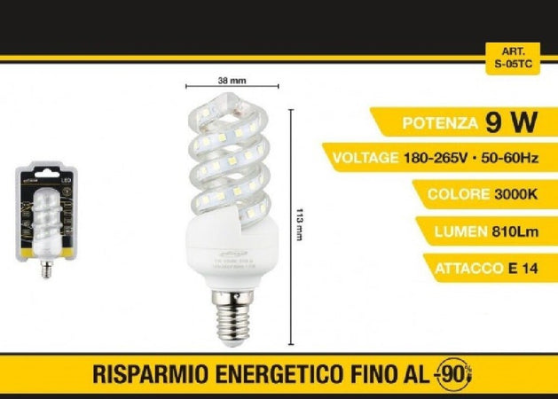 Lampadina Led A Spirale E14 9 W Luce Bianca Fredda Calda Naturale 56d S-05t Casa, arredamento e bricolage > Illuminazione da interno > Lampade Led Trade Shop italia - Napoli, Commerciovirtuoso.it