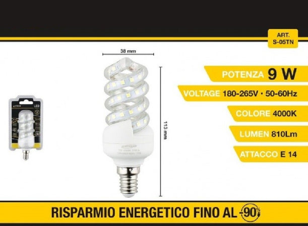 Lampadina Led A Spirale E14 9 W Luce Bianca Fredda Calda Naturale 56d S-05t Casa, arredamento e bricolage > Illuminazione da interno > Lampade Led Trade Shop italia - Napoli, Commerciovirtuoso.it