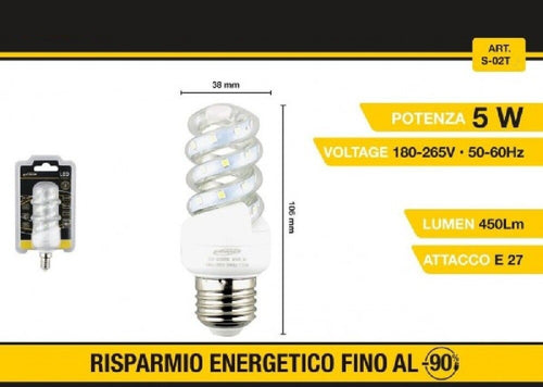 Lampadina Led A Spirale E27 5 W Luce Bianca Fredda Calda Naturale 28d S-02t Casa, arredamento e bricolage > Illuminazione da interno > Lampade Led Trade Shop italia - Napoli, Commerciovirtuoso.it