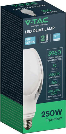 LAMPADINA LED E27 36W OLIVE LAMP SMD CHIP SAMSUNG - SKU 21284 / 21285 V-TAC PRO VT-240 Illuminazione/Lampadine/Lampadine a LED Zencoccostore - Formia, Commerciovirtuoso.it