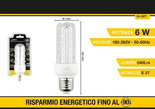 Lampadina Led E27 3u 6 W Luce Fredda 6500k Naturale 4000k Calda 3000k 36d 3u02t Casa, arredamento e bricolage > Illuminazione da interno > Lampade Led Trade Shop italia - Napoli, Commerciovirtuoso.it