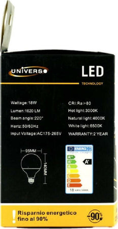 Lampadina Led E27 A Globo G95 18 W Luce Bianco Caldo Freddo Naturale G95-02 Casa, arredamento e bricolage > Illuminazione da interno > Lampade Led Trade Shop italia - Napoli, Commerciovirtuoso.it