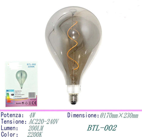 Lampadina Led Filamento Vintage Retro' Lampada Fume' E27 4w Luce Calda 2200k Casa, arredamento e bricolage > Illuminazione da interno > Lampade Led Trade Shop italia - Napoli, Commerciovirtuoso.it