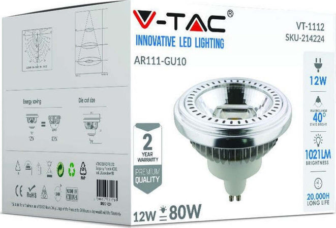 LAMPADINA LED GU10 12W FARETTO AR111 SPOTLIGHT COB CRI≥90 V-TAC VT-1112 LUCE CALDA O BIANCA FREDDA Illuminazione/Lampadine/Lampadine a LED Zencoccostore - Formia, Commerciovirtuoso.it
