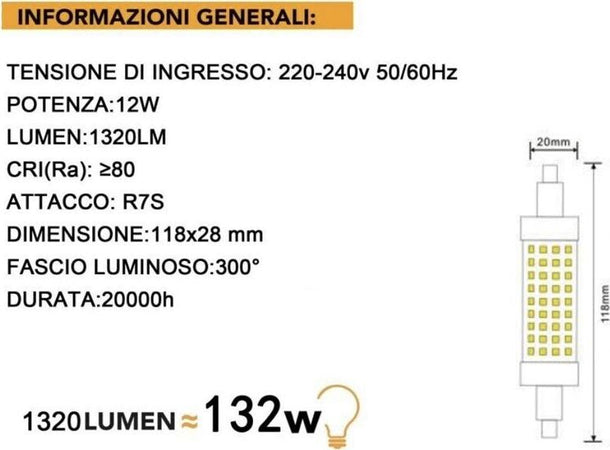 Lampadina-Led-Luce-Bianca-Attacco-R7s-12-Watt-Lampada-Ricambio-Per-Faro-6500k-Universo
