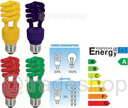 LAMPADINA RISPARMIO ENERGETICO COLORATA 13W BLU ROSSA GIALLA VERDE e14 e27 Illuminazione/Lampadine/Lampadine a LED Trade Shop italia - Napoli, Commerciovirtuoso.it