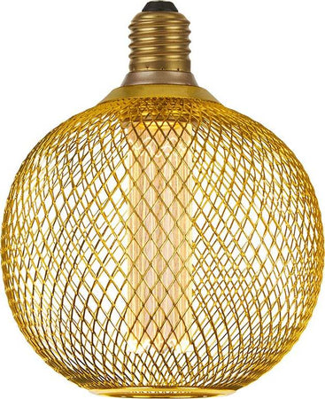 Lampadina-Tonda-Contemporanea-Rete-Metallica-Acciaio-Oro-E27-3,5W-1800K